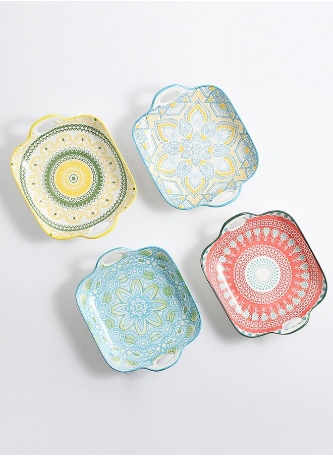 Shuer 4-Piece Hand Painted Ceramic Dinner Plates  23.7x19.6x5.2cm  - Image 1