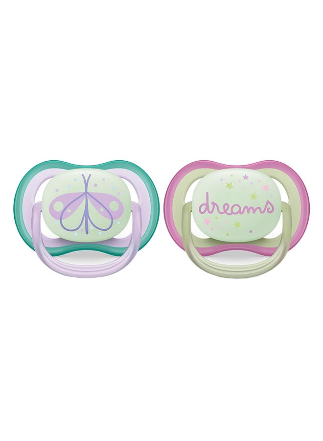 Philips Avent Soother Ultra Air Nighttime 0-6M For Girls, 2 Pieces | No.1 Brand Recommended by Moms Worldwide | Glows in the dark | Light | Breathable |BPA free |Orthodontic with Sterilization Case - Image 2