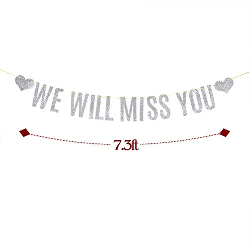 Festiko® Silver Glitter We Will Miss You Banner Farewell Party Bon Voyage Retirement Party Decorations - Image 2