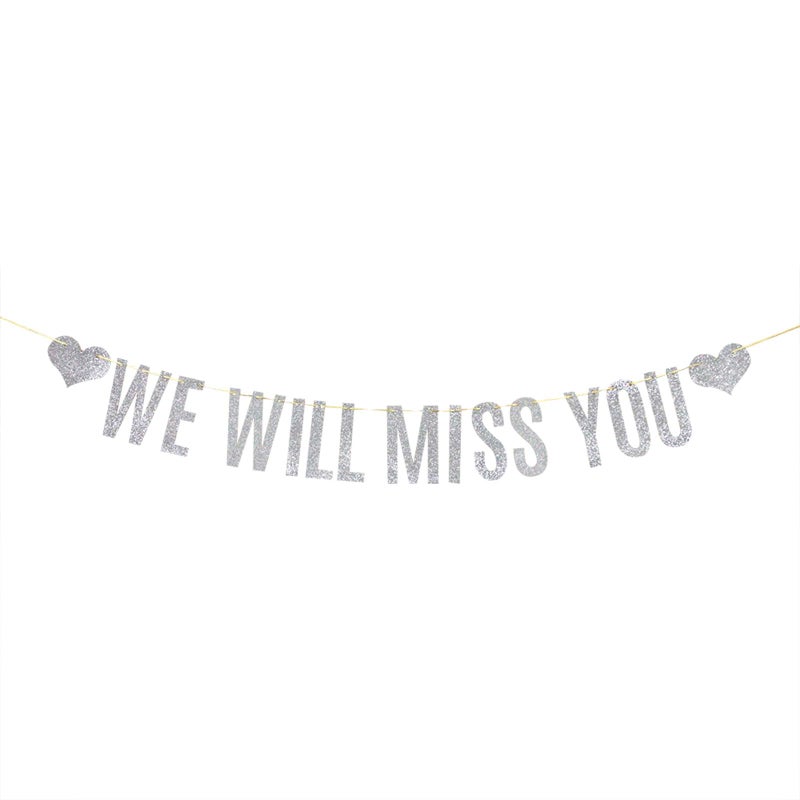 Festiko® Silver Glitter We Will Miss You Banner Farewell Party Bon Voyage Retirement Party Decorations - Image 4