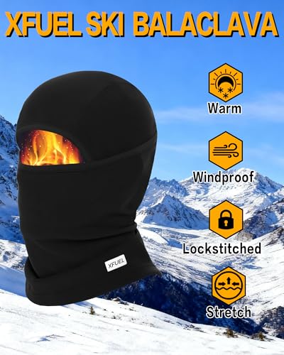 XFUEL Winter Balaclava Ski Mask Warm and Fleece Full Face Cover for Men Women Cold Weather Skiing Motorcycle Neck Warmer (US, Alpha, One Size, Medium, Black) - Image 2