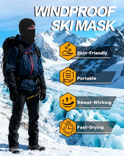 XFUEL Winter Balaclava Ski Mask Warm and Fleece Full Face Cover for Men Women Cold Weather Skiing Motorcycle Neck Warmer (US, Alpha, One Size, Medium, Black) - Image 3