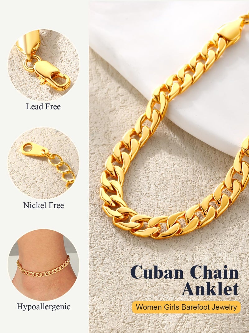 U7 Adjustable Anklet Bracelet for Women Waterproof - 18K Gold/Rose Gold Plated Stainless Steel Foot Jewelry, Hypoallergenic Cuban Chain 8.5-10.5 Inches, Barefoot Beach Wedding Gift with Velvet Pouch - Image 5