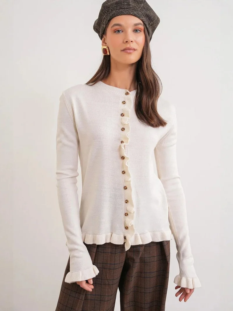 MixRay MIXRAY Frilly Ribbed Knit Cardigan