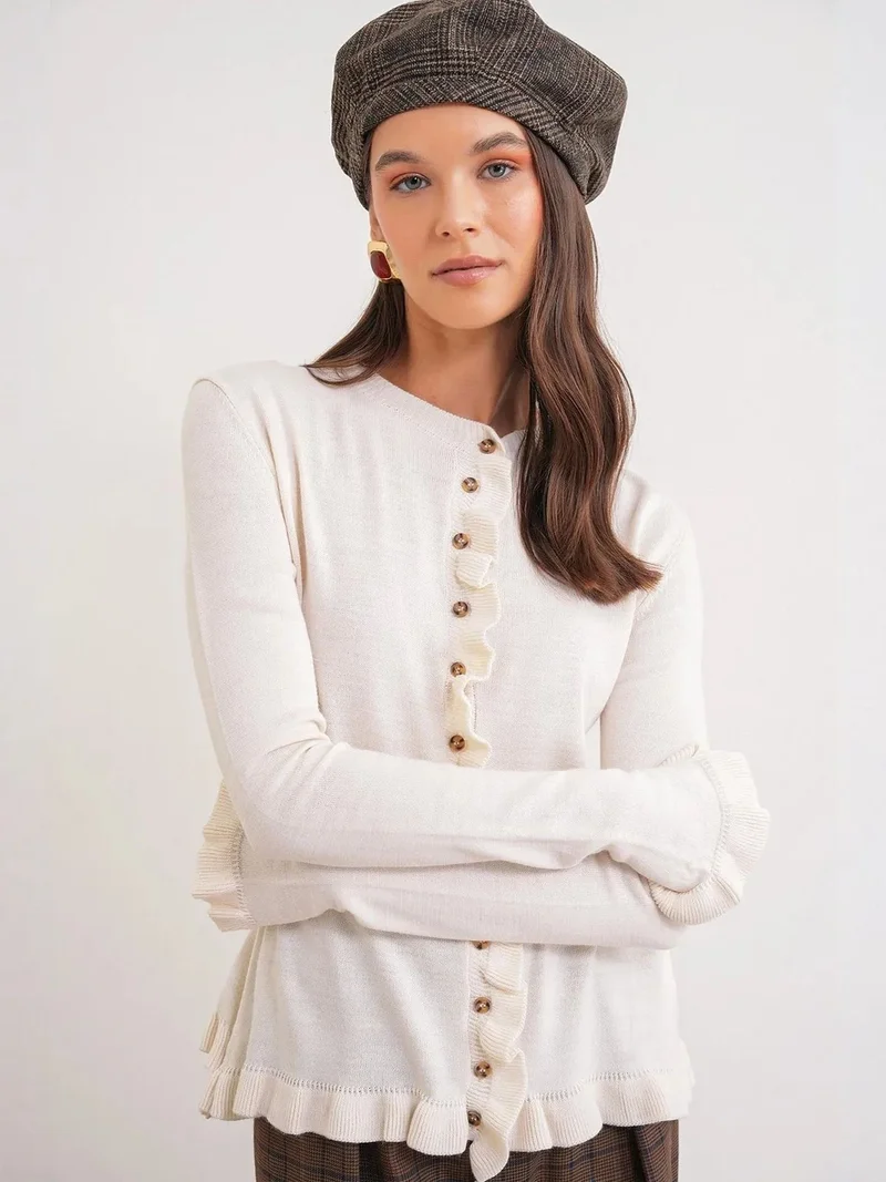 MixRay MIXRAY Frilly Ribbed Knit Cardigan