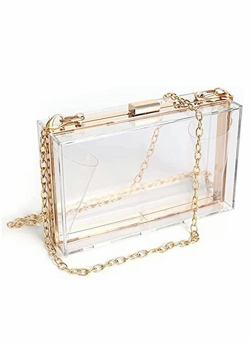 Zikra Clear Purse Acrylic Clear Clutch Bag, Shoulder Handbag With Removable Gold Chain Strap - Image 1