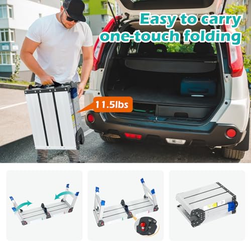 LEADALLWAY Portable Work Platform Height Adjustment 33"(L) x12(W) x20(H) Foldable Step Stool Aluminum Platform Ladder with One-Touch Automatic Fold 330 Lbs Capacity - Image 5