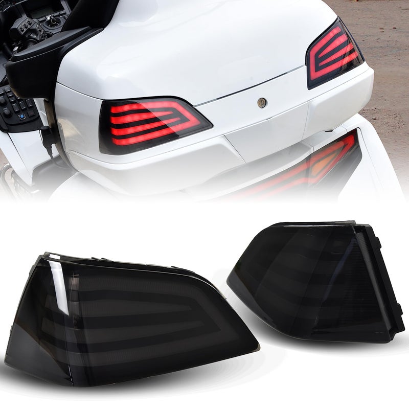 VEISUTOR LED Tour Pack Tail Lights for Gold Wing GL1800 0117 Smoked LED Rear Tour Pack Tail Lights with Running Brake Lights Lamp for Honda Gold Wing GL1800 20012017 Accessories Include LED Light