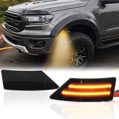 KanSmart LED Side Marker Lights for Ford Ranger Lariat XL XLT 2019 2020 2021 2022 Ranger Smoked Lens Black Side Markers Fender Lamp Full Amber LED Strip Front Bumper Side Marker Turn Signals Side Light Lamps - Image 1