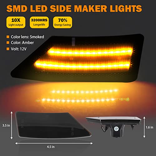 KanSmart LED Side Marker Lights for Ford Ranger Lariat XL XLT 2019 2020 2021 2022 Ranger Smoked Lens Black Side Markers Fender Lamp Full Amber LED Strip Front Bumper Side Marker Turn Signals Side Light Lamps - Image 2