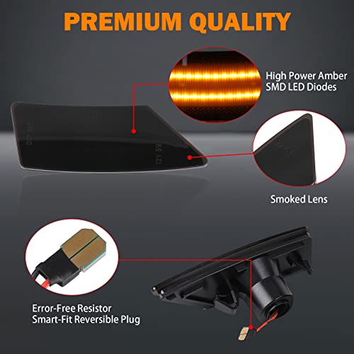 KanSmart LED Side Marker Lights for Ford Ranger Lariat XL XLT 2019 2020 2021 2022 Ranger Smoked Lens Black Side Markers Fender Lamp Full Amber LED Strip Front Bumper Side Marker Turn Signals Side Light Lamps - Image 4