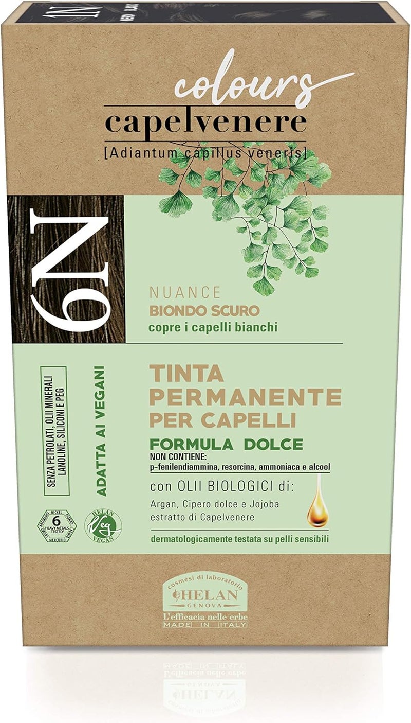 Helan Capelvenere Colours Natural Permanent Hair Colouring Formula Sweet 6N Dark Blonde Easy to Use Colouring Kit Odourless Excellent Coverage Ammonia and Alcohol Free Hair Colouring