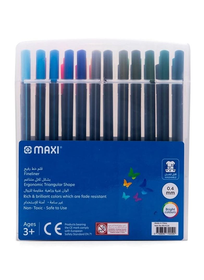 Maxi 36-Piece Triangular Fine Liner In A Plastic Box Green/Blue/Pink  - Image 3