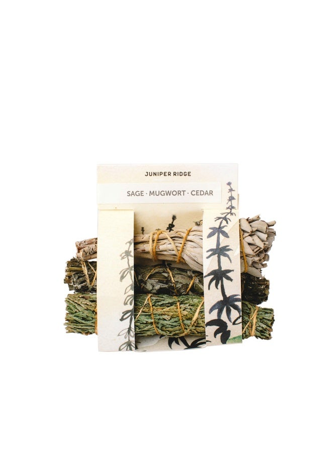 Juniper Ridge White Sage Mugwort And Siskiyou Cedar Incense Smudge Wand Aromatherapy Organic Smudge No Synthetic Fragrance Meditation Therapy Mini Variety Pack Of 3 - Image 1