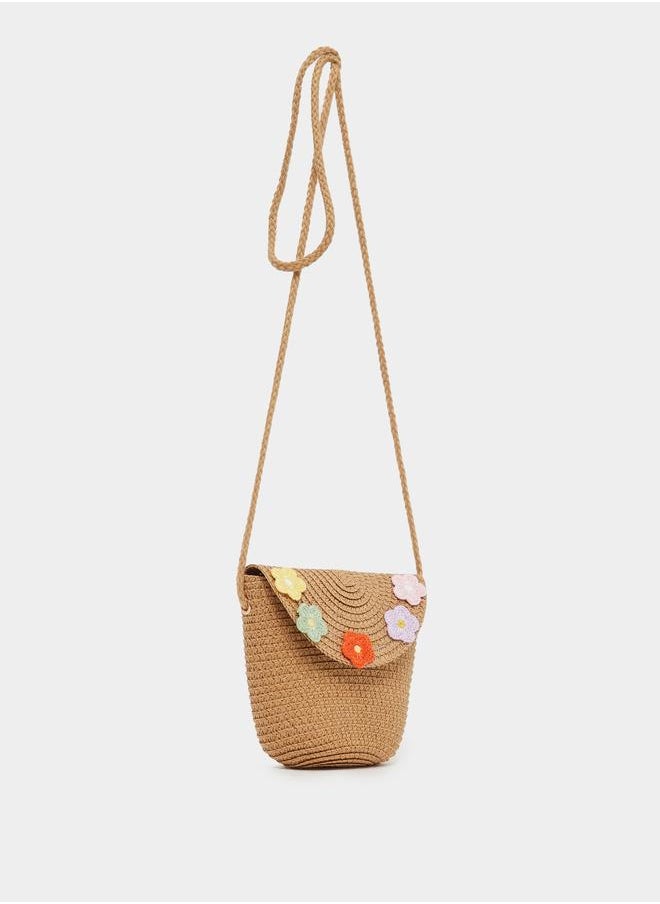 Styli Styli Straw Crossbody Bag with Flower Corsage Detail  - Image 1
