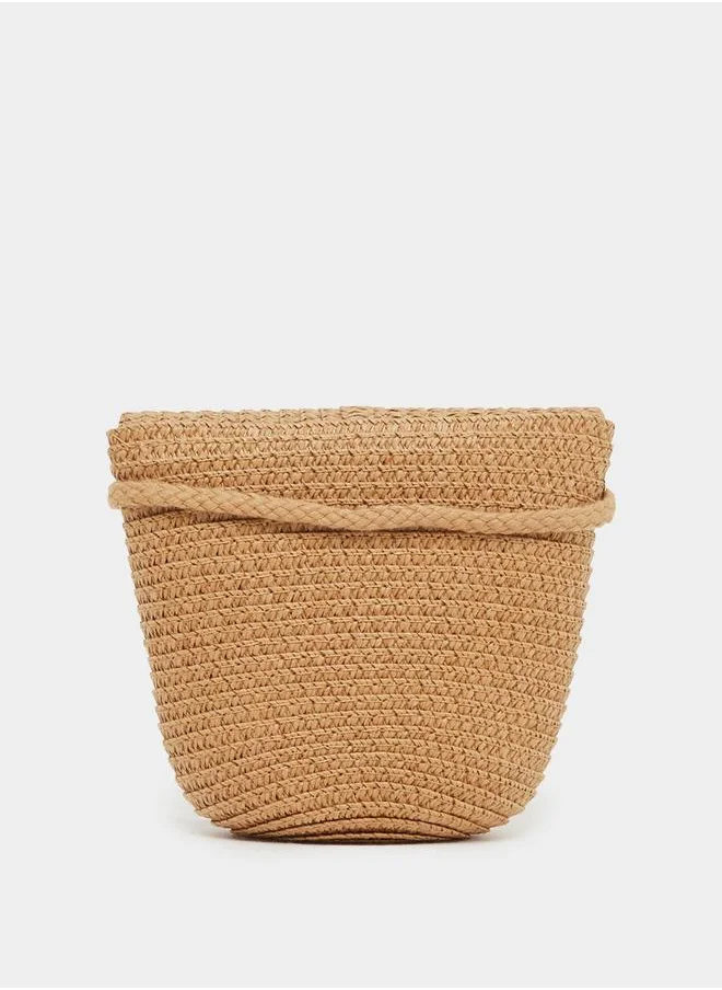 ستايلي Styli Straw Crossbody Bag with Flower Corsage Detail