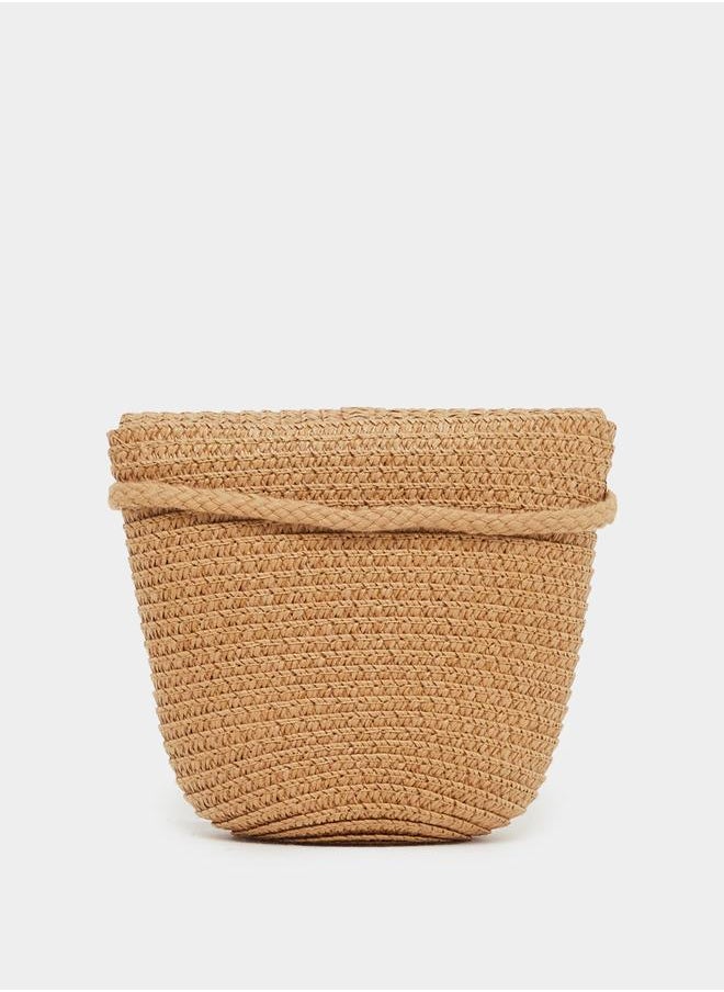 Styli Styli Straw Crossbody Bag with Flower Corsage Detail  - Image 2
