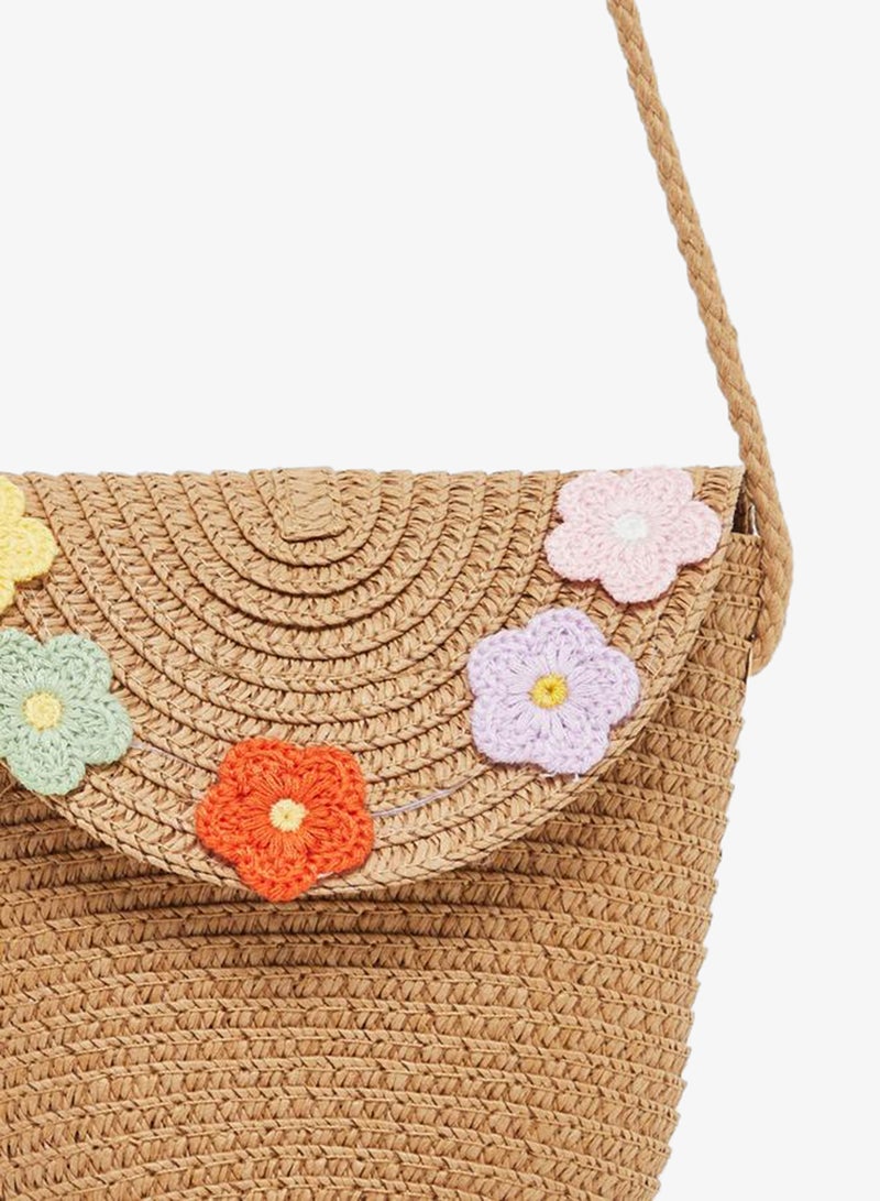 Styli Straw Crossbody Bag with Flower Corsage Detail - Image 3