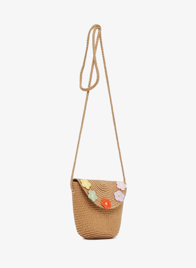 Styli Straw Crossbody Bag with Flower Corsage Detail - Image 1