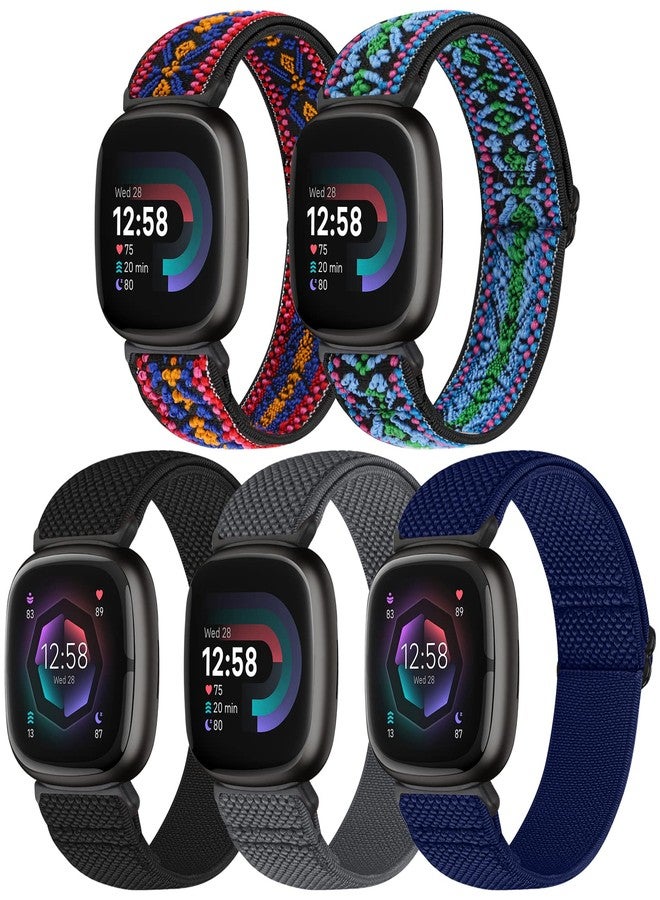 Bcuckood حزام بديل مرن قابل للتعديل من النايلون الناعم والمطاطي من Bcuckood، متوافق مع Fitbit Versa 4/Versa 3/Sense 2/Sense Band، مناسب للرجال والنساء، عبوة من 5 قطع. - Image 1