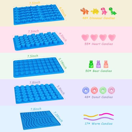 Sidosir 7Pcs Silicone Gummy Bear Molds, Non-Stick Worm Chocolate Mold for Parties, Gummy Heart for Home DIY, Silicone Dinasur Mold for Make Gummies - Image 2