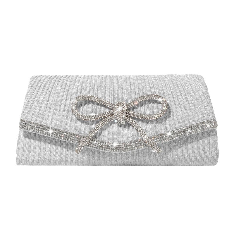 Trisapu Bow Evening Bag Sparkly Clutch Purses for Women Wedding Glitter Rhinestone Party Prom Purse Dressy Clutch Bags Silver - Image 1