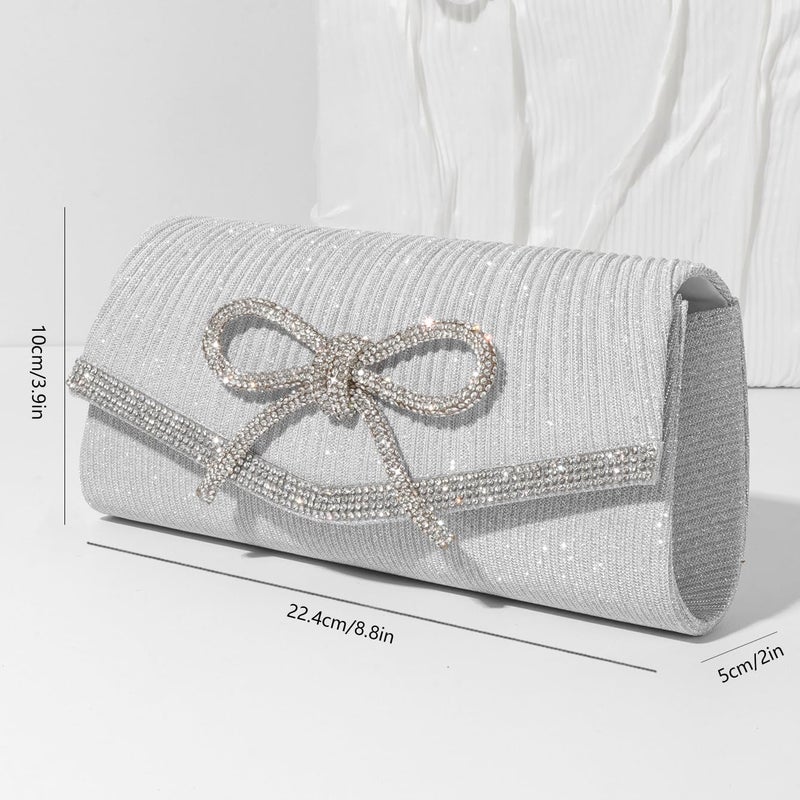 Trisapu Bow Evening Bag Sparkly Clutch Purses for Women Wedding Glitter Rhinestone Party Prom Purse Dressy Clutch Bags Silver - Image 4
