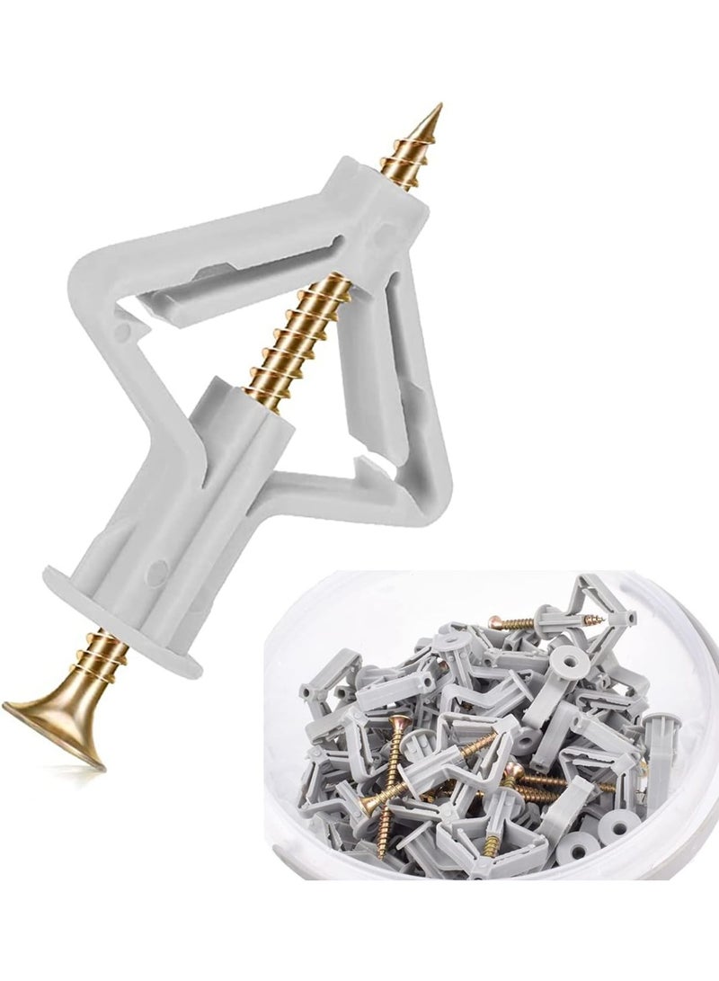 مجموعة مرساة حائط من 50 قطعة، مرساة حائط مجوفة مع براغي ذاتية الحفر، مرساة حائط مجوفة للجدران الجافة والجص، مرساة تمدد على شكل فراشة مع براغي، نايلون - Image 1