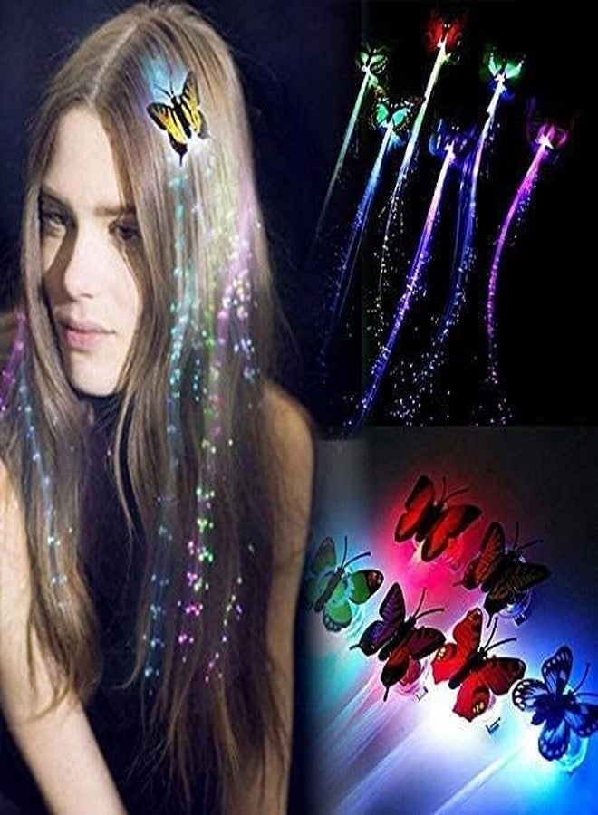 WROPZO 4 Pcs LED Flashing Light Butterfly Hair Clip | Braid Optical Fibber Hairpin Party Decor | Girl and Women Party Favours (Multicolor, Pack Of 4) - Image 1