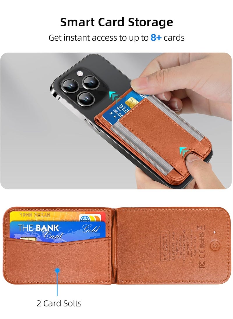 Magsafe Wallet, Works with Apple Find My, 8-Card Holder, Adjustable Stand, Magnetic Wallet for iPhone 16/15/14 Pro Max/14 Pro/14/14 Plus/13/12 Series, RFID Blocking Brown - Image 4
