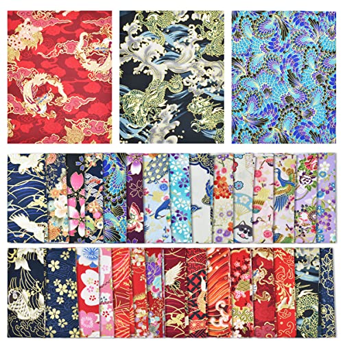 BDS-HOME 30Pcs 8 x 10 Inch Fat Quarters Cotton Fabric Bundle Squares Patchwork, Japanese Style Printed Cotton Wrapping Cloth Quilting Fabric Bundles for DIY Patchwork Sewing - Image 1