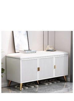 Luxurious Modern Shoe Storage Bench Shoe Cabinet Entryway Shoe Organizer Storage with Leather Comfort Seat Hidden Shoe Rack White