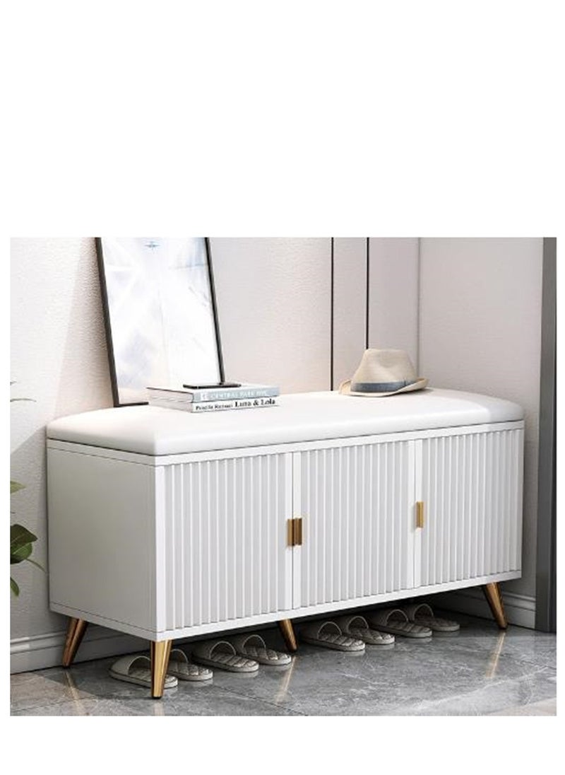 Golden - Luxurious Modern Shoe Storage Bench Shoe Cabinet Entryway Shoe Organizer Storage with Leather Comfort Seat Hidden Shoe Rack White - Image 1