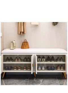 Golden Luxurious Modern Shoe Storage Bench Shoe Cabinet Entryway Shoe Organizer Storage with Leather Comfort Seat Hidden Shoe Rack White  - Image 4