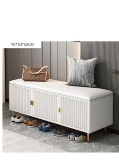 Golden Luxurious Modern Shoe Storage Bench Shoe Cabinet Entryway Shoe Organizer Storage with Leather Comfort Seat Hidden Shoe Rack White  - Image 2
