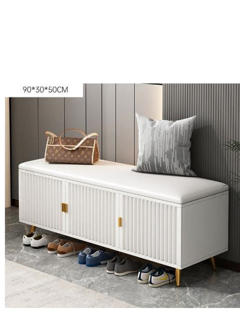 Golden - Luxurious Modern Shoe Storage Bench Shoe Cabinet Entryway Shoe Organizer Storage with Leather Comfort Seat Hidden Shoe Rack White - Image 1