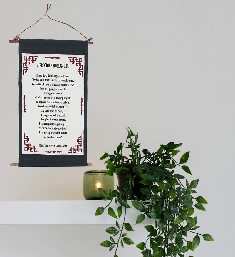 DharmaObjects Dalai Lama Quotes Cotton Canvas Scroll - A Precious Human Life - Image 4