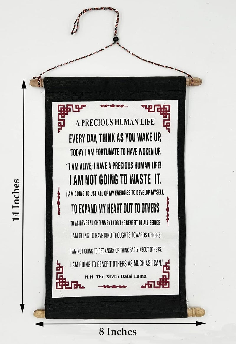 DharmaObjects Dalai Lama Quotes Cotton Canvas Scroll - A Precious Human Life - Image 2