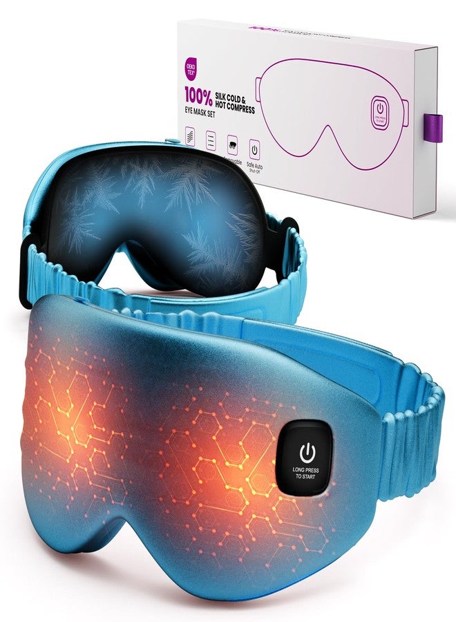 Azang 100% Silk Wireless Heated Eye Mask with Cooling, Relieves Dry Eye Syndrome and Puffy, Reduces Dark Circles, Adjustable Velcro Design and Washable Cover, Suitable for Travel & Gifts-Blue - Image 1