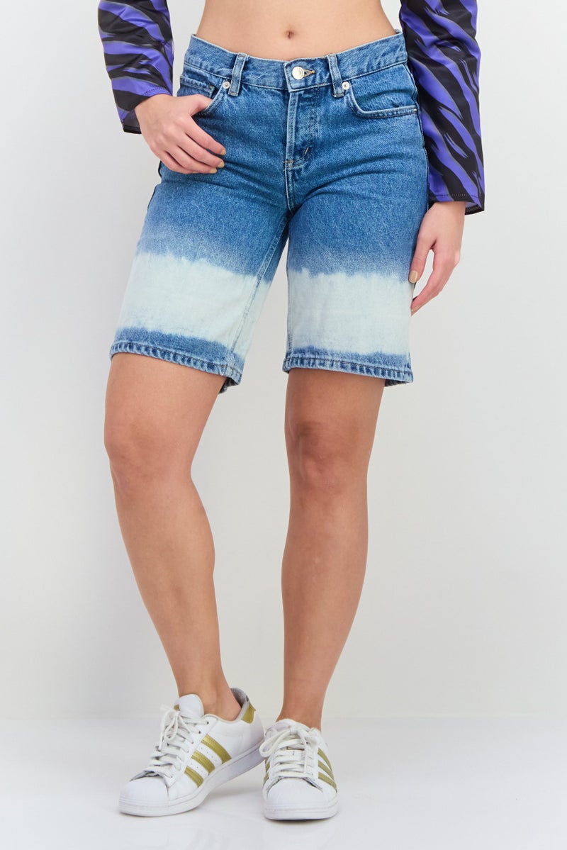 MANGO شورتات جينز مغسولة للنساء، زرقاء - Image 1