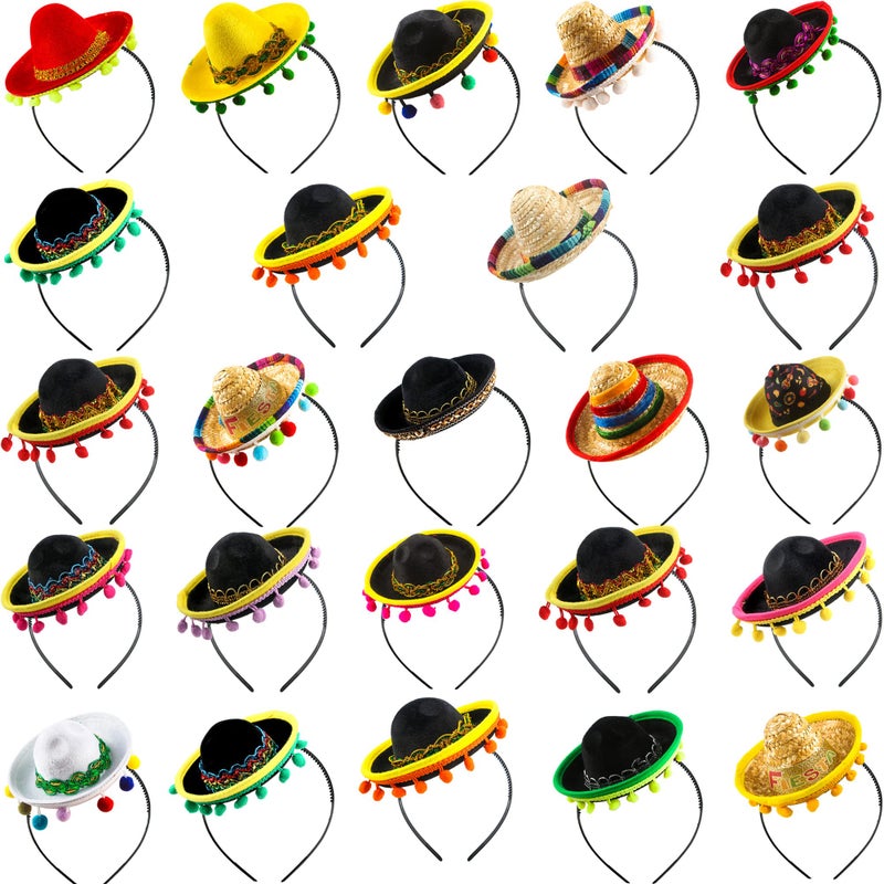 Sonarun 24 Pack Cinco De Mayo Fiesta Headband Mexican Sombrero Headbands for Kids Adult Mexican Theme Birthday Party Decorations Photo Props Party Favors - Image 3