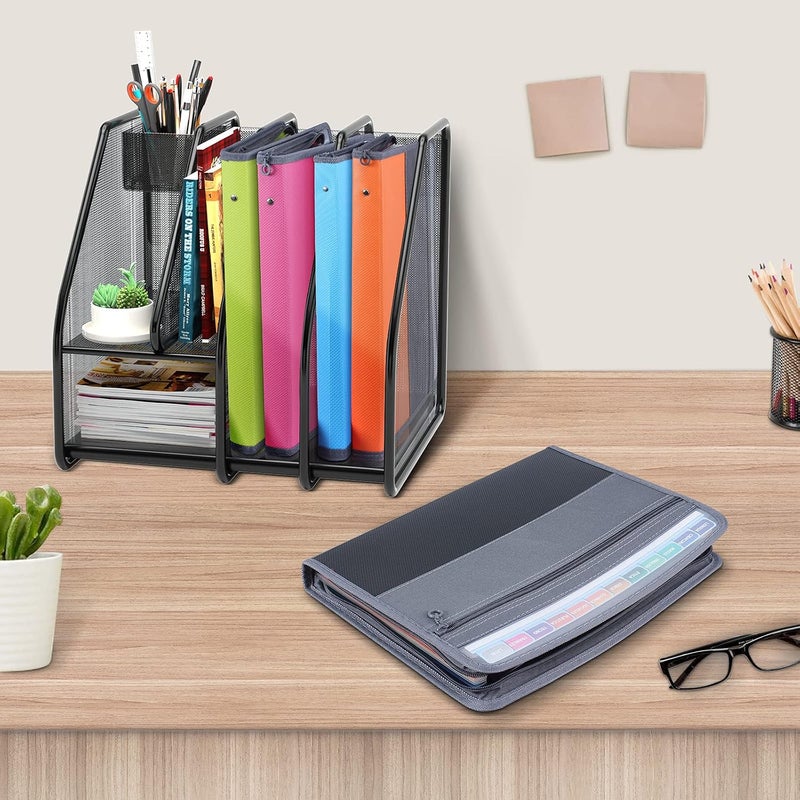 Fun storage ملف منظم بتصميم أكورديون قابل للتمدد، 13 جيبًا بسحاب، حقيبة حفظ مستندات بحجم A4، مع فواصل ملونة، أسود - Image 2