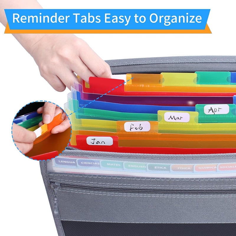 Fun storage ملف منظم بتصميم أكورديون قابل للتمدد، 13 جيبًا بسحاب، حقيبة حفظ مستندات بحجم A4، مع فواصل ملونة، أسود - Image 5