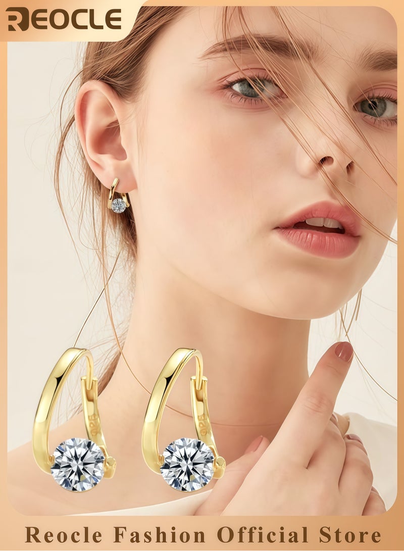 REOCLE Elegant Diamond Earrings with Minimalist Geometric Design High-Quality Alloy Earrings with Sparkling Gemstones Stylish Jewelry for Women Perfect Gift for Special Occasions - Image 1