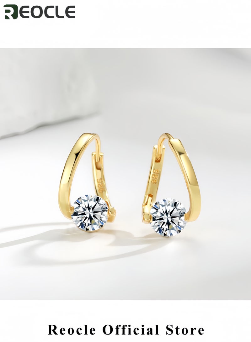REOCLE Elegant Diamond Earrings with Minimalist Geometric Design High-Quality Alloy Earrings with Sparkling Gemstones Stylish Jewelry for Women Perfect Gift for Special Occasions - Image 3
