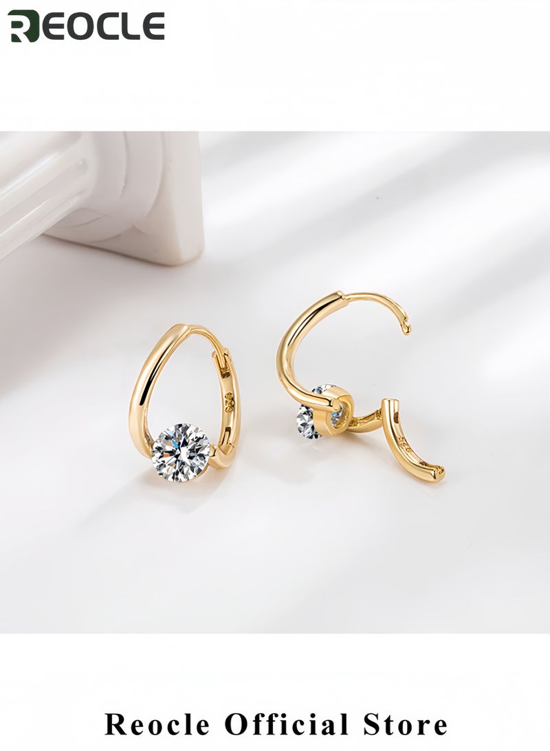 REOCLE Elegant Diamond Earrings with Minimalist Geometric Design High-Quality Alloy Earrings with Sparkling Gemstones Stylish Jewelry for Women Perfect Gift for Special Occasions - Image 4