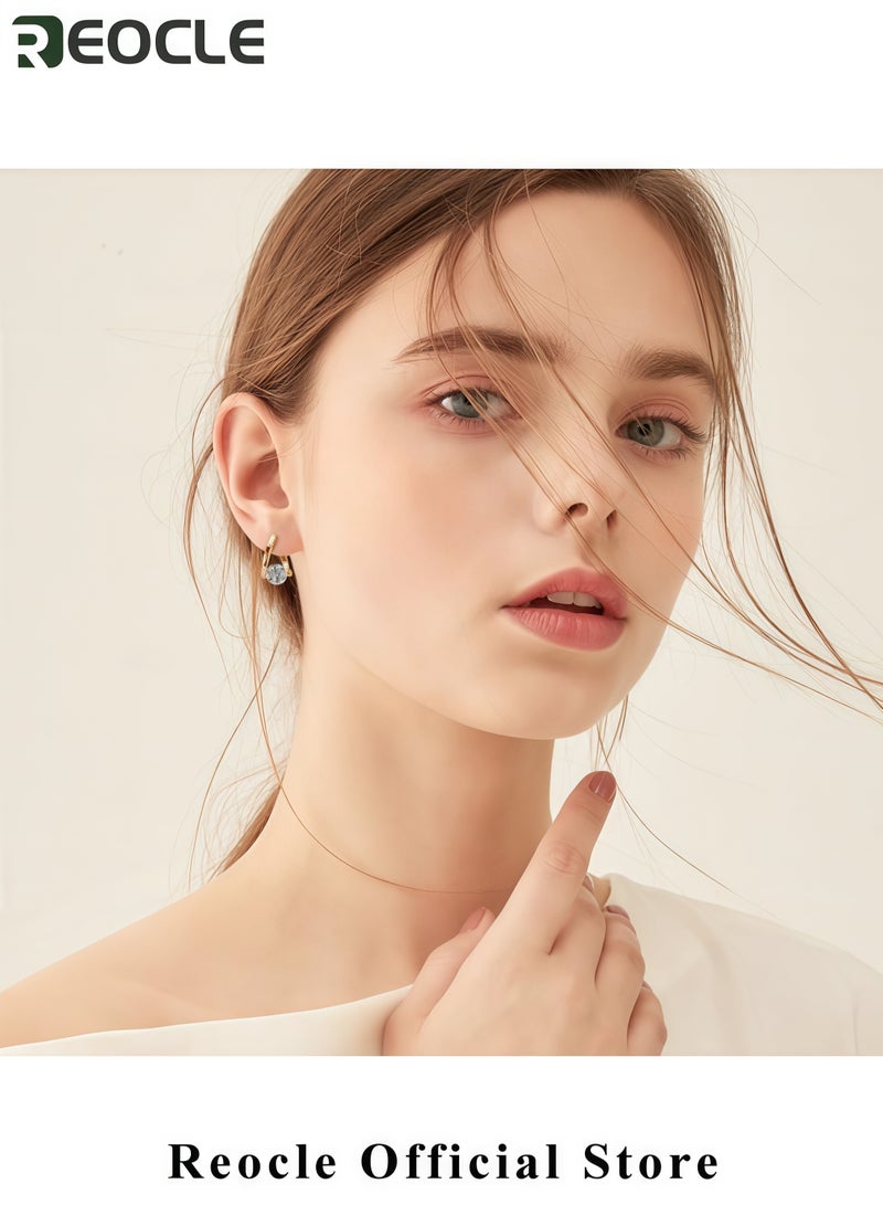 REOCLE Elegant Diamond Earrings with Minimalist Geometric Design High-Quality Alloy Earrings with Sparkling Gemstones Stylish Jewelry for Women Perfect Gift for Special Occasions - Image 5