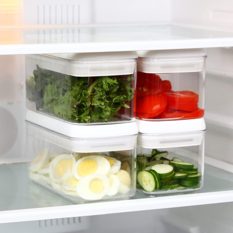 Felli Flip Tite Food Storage Container with Lid 4â€ RECTANGLE Airtight Ring Flip Lock Top, Stackable Acrylic Canister Set for Kitchen Fridge Pantry Organizer, Veggie Fruit Tea Bag Snack (1.1 qt) - Image 2