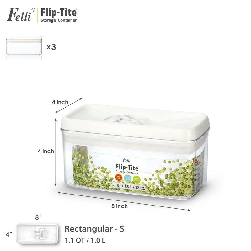 Felli Flip Tite Food Storage Container with Lid 4â€ RECTANGLE Airtight Ring Flip Lock Top, Stackable Acrylic Canister Set for Kitchen Fridge Pantry Organizer, Veggie Fruit Tea Bag Snack (1.1 qt) - Image 3