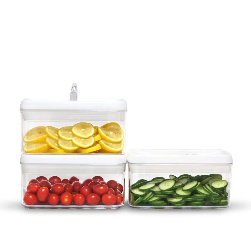 Felli Flip Tite Food Storage Container with Lid 4â€ RECTANGLE Airtight Ring Flip Lock Top, Stackable Acrylic Canister Set for Kitchen Fridge Pantry Organizer, Veggie Fruit Tea Bag Snack (1.1 qt) - Image 1